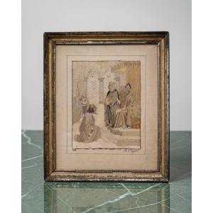 A.Ongaro - Scena D’Interno - Ricamo Su Tessuto - Italia 1867